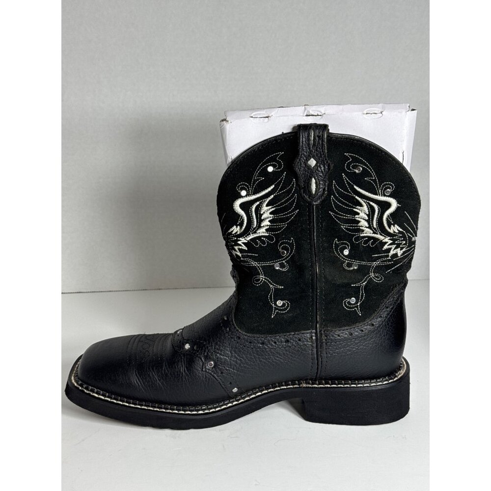 Justin Boots Black Gypsy Embroidered Square Toe Western L9977 Womens 8.5B - Picture 7 of 16